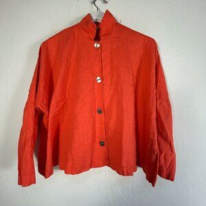 Itemz Chris Baumgartner Orange Linen Button-Up Boxy Jacket One Size Lightweight